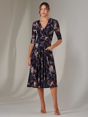 Jolie Moi Brown Mesh Wrap Midi Dress - Image 6 of 6