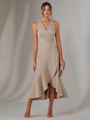 Jolie Moi Gold Wrap Frill Hem Maxi Dress - Image 1 of 6