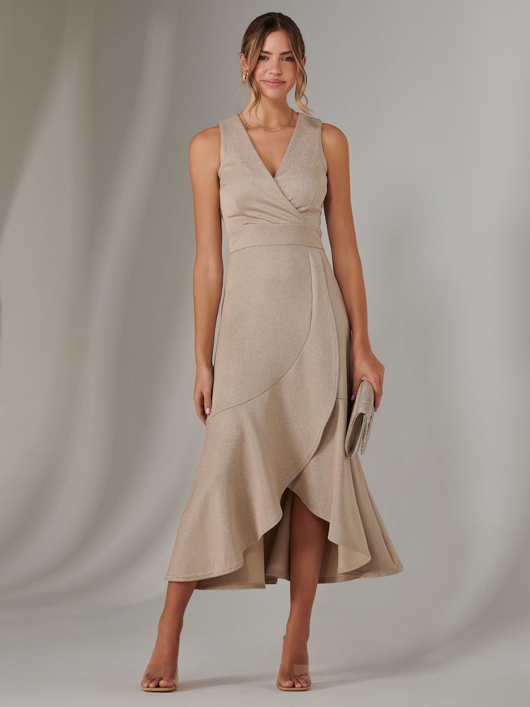 Jolie Moi Gold Wrap Frill Hem Maxi Dress - Image 1 of 6