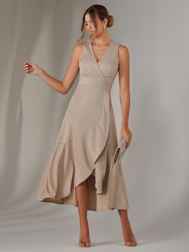 Jolie Moi Gold Wrap Frill Hem Maxi Dress - Image 4 of 6