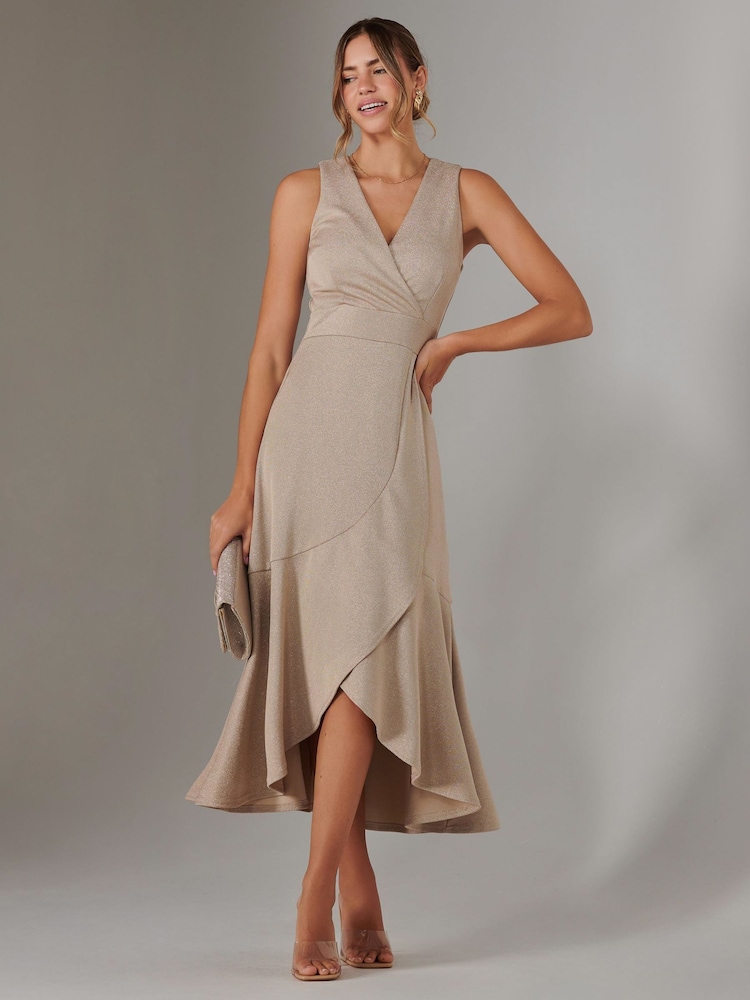 Jolie Moi Gold Wrap Frill Hem Maxi Dress - Image 5 of 6