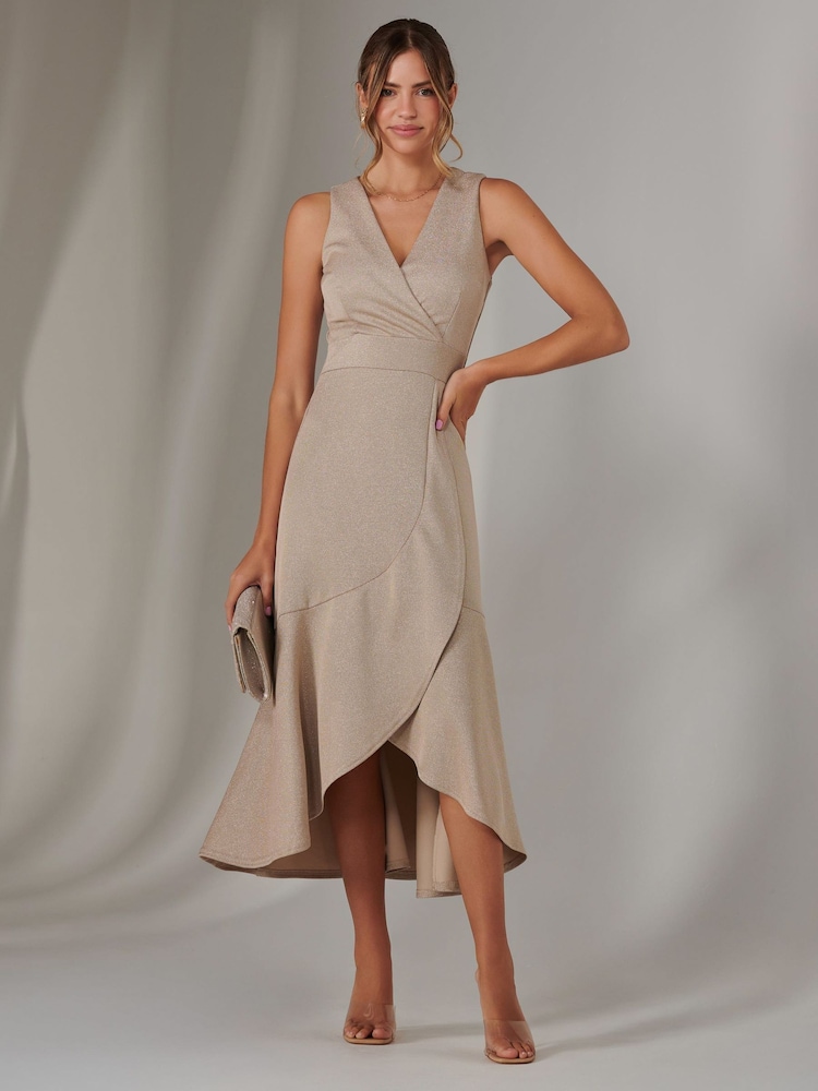Jolie Moi Gold Wrap Frill Hem Maxi Dress - Image 6 of 6