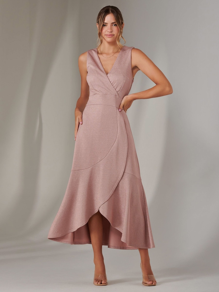 Jolie Moi Pink Wrap Frill Hem Maxi Dress - Image 1 of 6