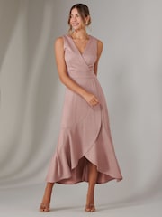 Jolie Moi Pink Wrap Frill Hem Maxi Dress - Image 4 of 6