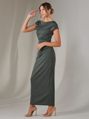 Jolie Moi Green Asymmetrical Bodycon Midaxi Dress - Image 4 of 6