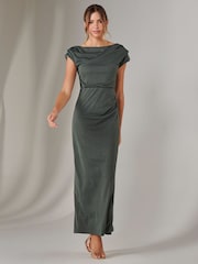 Jolie Moi Green Asymmetrical Bodycon Midaxi Dress - Image 5 of 6