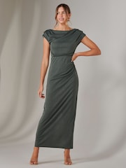 Jolie Moi Green Asymmetrical Bodycon Midaxi Dress - Image 6 of 6