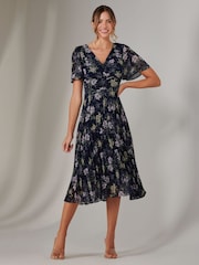 Jolie Moi Multi Floral Chiffon Pleated Wrap Midmaxi Dress - Image 1 of 6