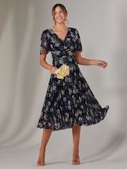 Jolie Moi Multi Floral Chiffon Pleated Wrap Midmaxi Dress - Image 4 of 6