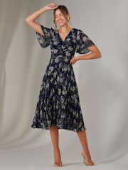 Jolie Moi Multi Floral Chiffon Pleated Wrap Midmaxi Dress - Image 5 of 6