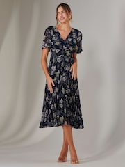 Jolie Moi Multi Floral Chiffon Pleated Wrap Midmaxi Dress - Image 6 of 6