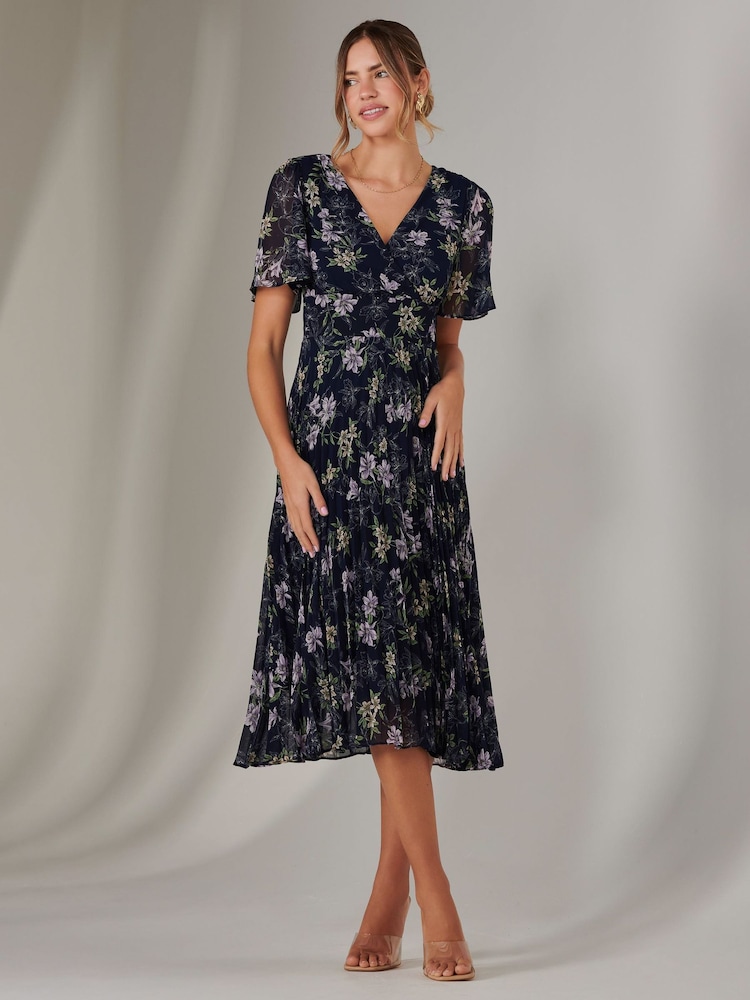 Jolie Moi Multi Floral Chiffon Pleated Wrap Midmaxi Dress - Image 6 of 6
