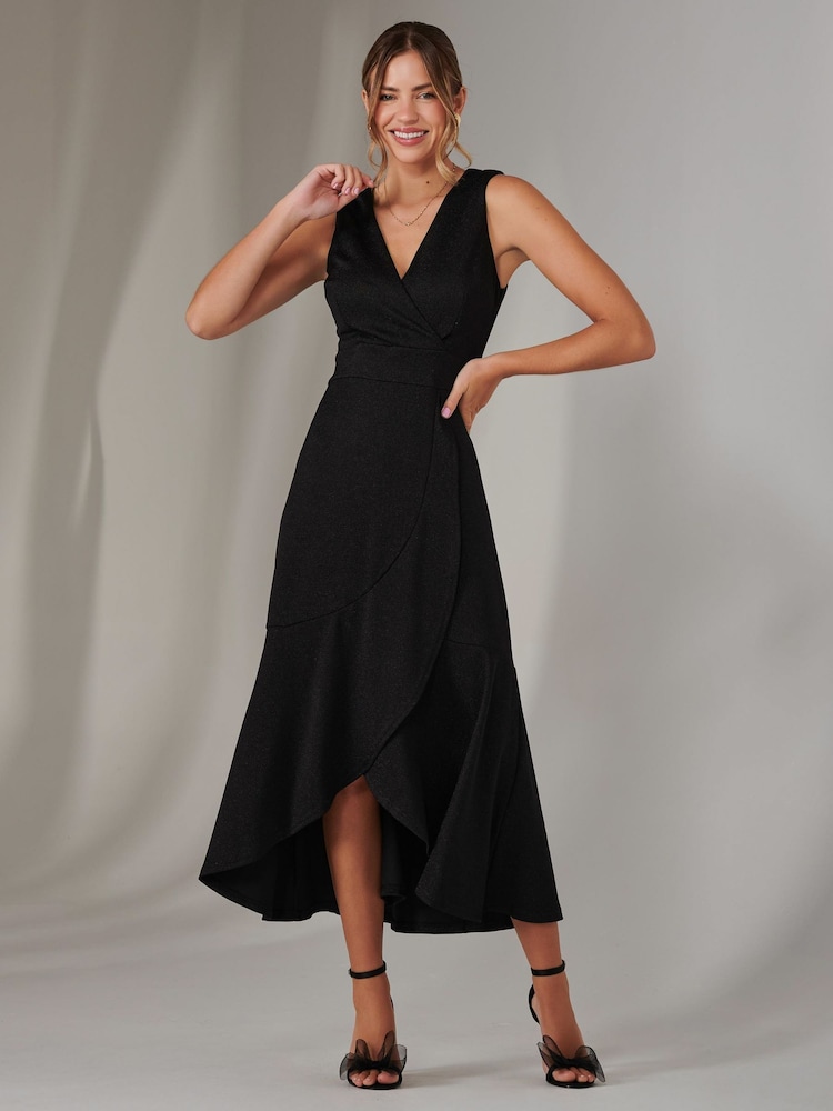Jolie Moi Black Wrap Frill Hem Maxi Dress - Image 1 of 6