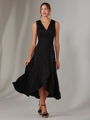 Jolie Moi Black Wrap Frill Hem Maxi Dress - Image 4 of 6