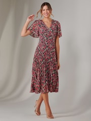 Jolie Moi Pink Chiffon Pleated Wrap Midmaxi Dress - Image 1 of 6