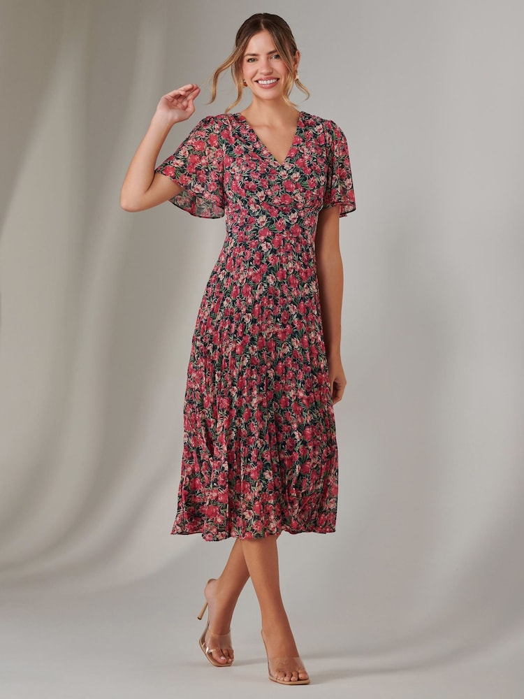 Jolie Moi Pink Chiffon Pleated Wrap Midmaxi Dress - Image 1 of 6