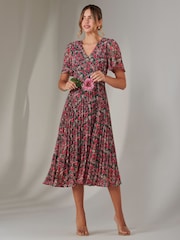 Jolie Moi Pink Chiffon Pleated Wrap Midmaxi Dress - Image 5 of 6