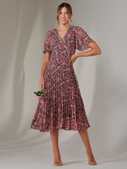 Jolie Moi Pink Chiffon Pleated Wrap Midmaxi Dress - Image 6 of 6
