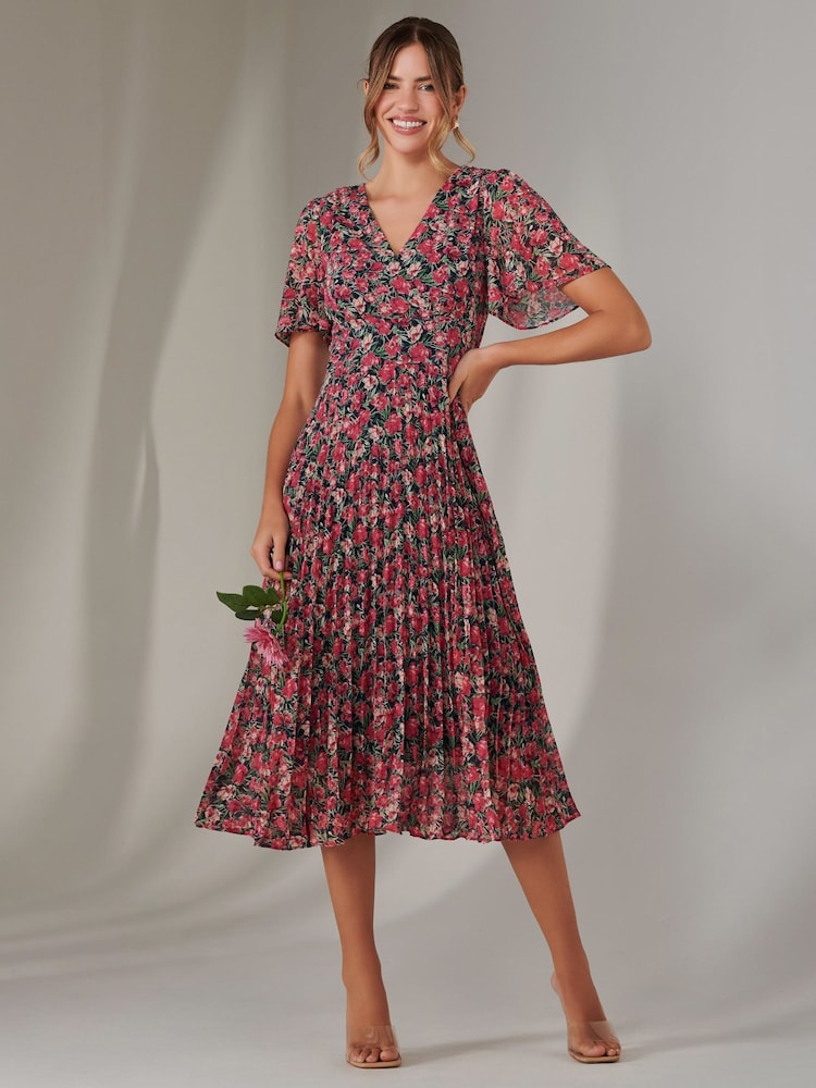 Jolie Moi Pink Chiffon Pleated Wrap Midmaxi Dress - Image 6 of 6