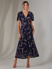 Jolie Moi Blue Mesh Short Sleeve Midaxi Dress - Image 1 of 6