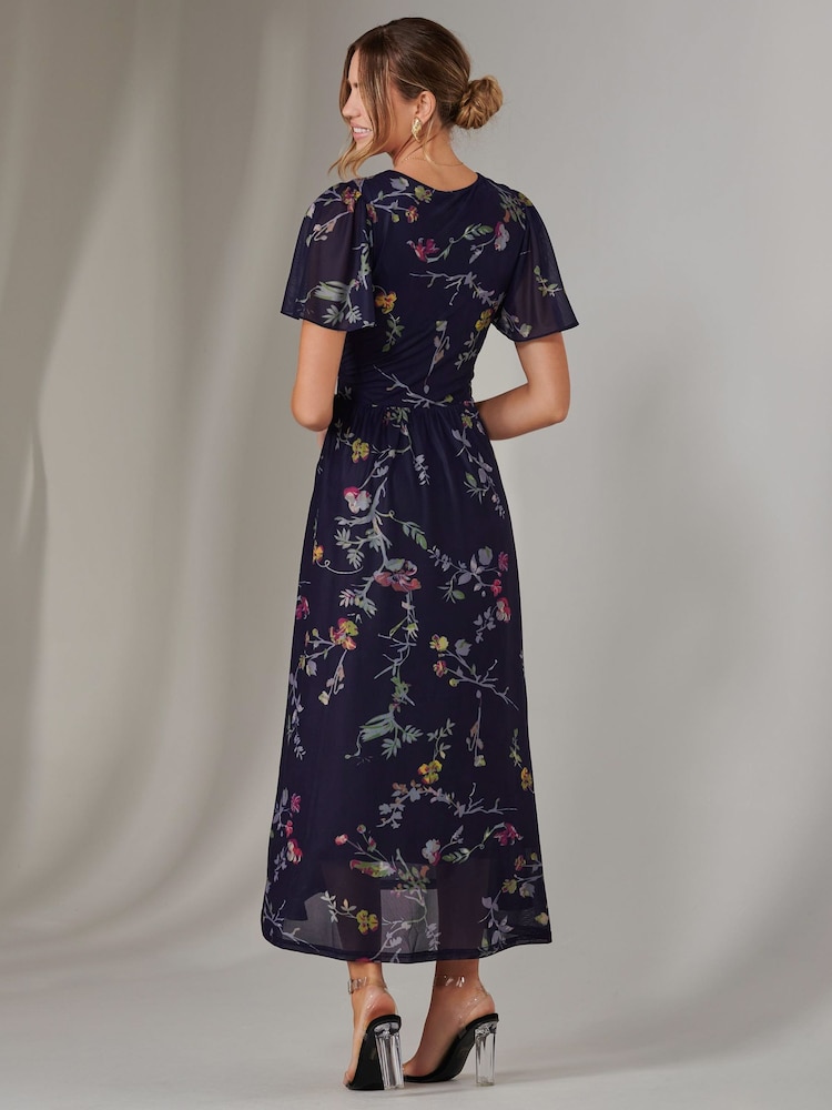 Jolie Moi Blue Mesh Short Sleeve Midaxi Dress - Image 2 of 6