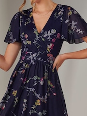 Jolie Moi Blue Mesh Short Sleeve Midaxi Dress - Image 3 of 6