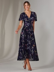 Jolie Moi Blue Mesh Short Sleeve Midaxi Dress - Image 5 of 6
