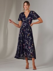 Jolie Moi Blue Mesh Short Sleeve Midaxi Dress - Image 6 of 6