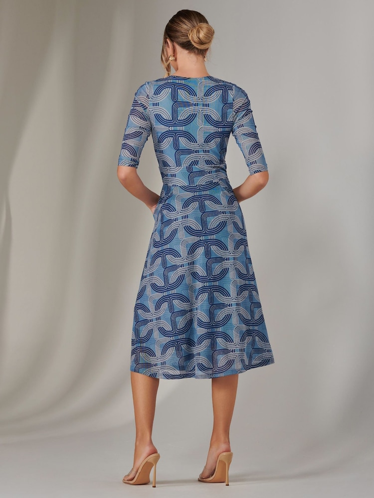 Jolie Moi Blue Mesh Wrap Midi Dress - Image 2 of 6