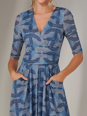 Jolie Moi Blue Mesh Wrap Midi Dress - Image 3 of 6