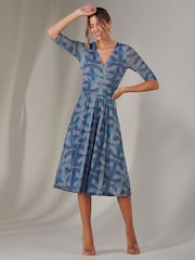 Jolie Moi Blue Mesh Wrap Midi Dress - Image 4 of 6