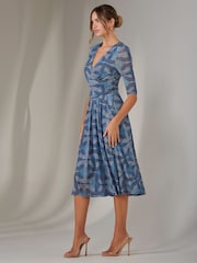 Jolie Moi Blue Mesh Wrap Midi Dress - Image 6 of 6