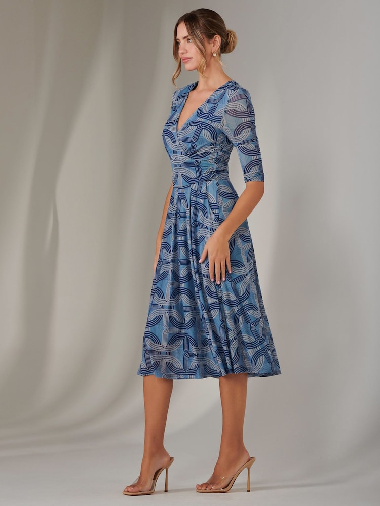 Jolie Moi Blue Mesh Wrap Midi Dress - Image 6 of 6