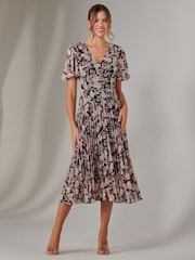 Jolie Moi Black Chiffon Pleated Wrap Midmaxi Dress - Image 1 of 6