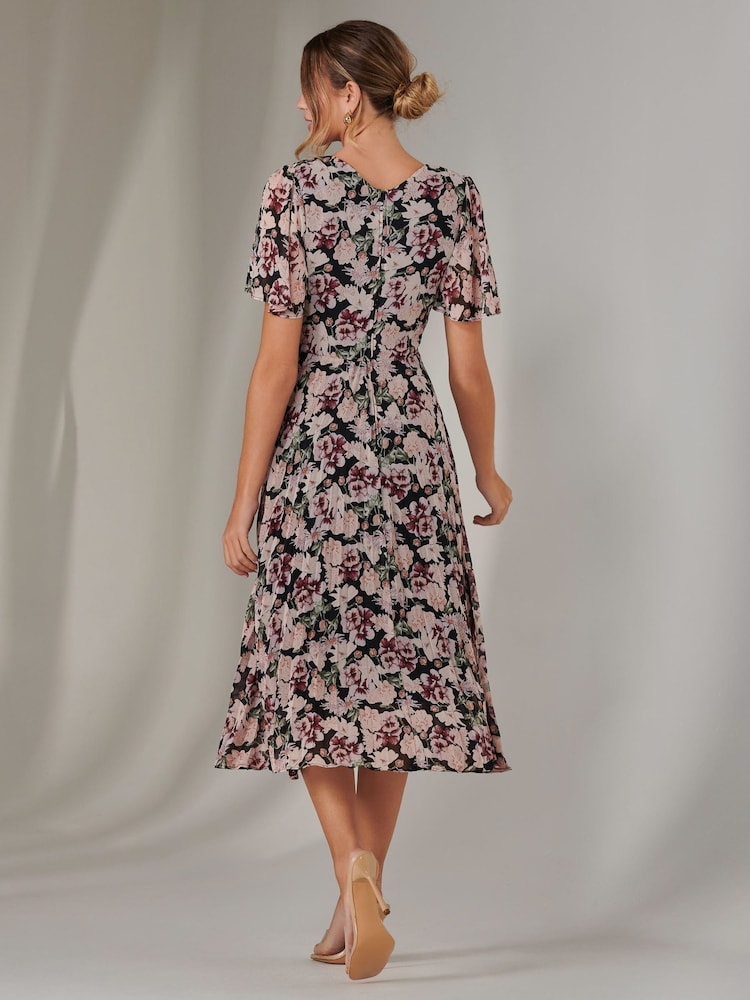 Jolie Moi Black Chiffon Pleated Wrap Midmaxi Dress - Image 2 of 6