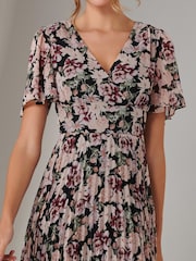 Jolie Moi Black Chiffon Pleated Wrap Midmaxi Dress - Image 3 of 6