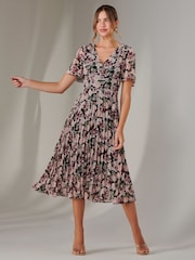Jolie Moi Black Chiffon Pleated Wrap Midmaxi Dress - Image 4 of 6