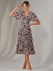 Jolie Moi Black Chiffon Pleated Wrap Midmaxi Dress - Image 5 of 6