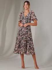 Jolie Moi Black Chiffon Pleated Wrap Midmaxi Dress - Image 6 of 6