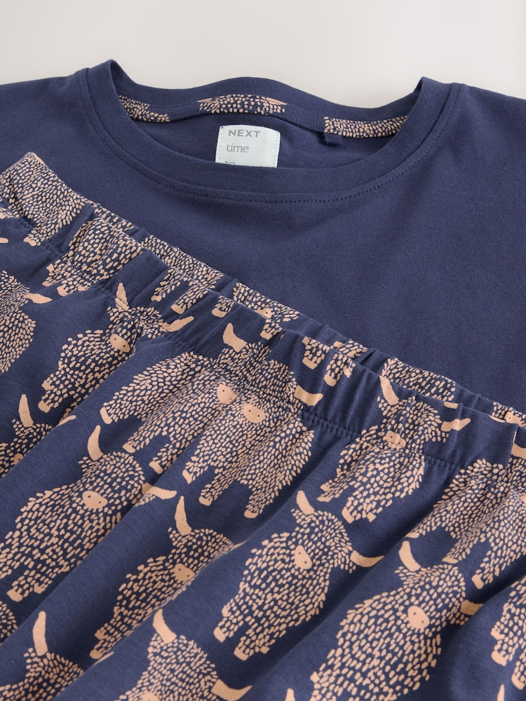Navy Hamish The Highland Cow Short Sleeve Pyjamas - Image 3 of 3