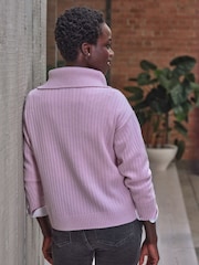 Pure Collection Purple Wool Cashmere Half Zip Crew Neck Sweater - Image 2 of 3