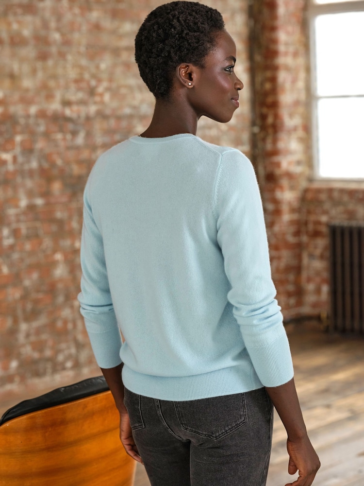Pure Cashmere Blue Crew Neck Slim Fitting Long Sleeve Cardigan - Bild 2 von 3