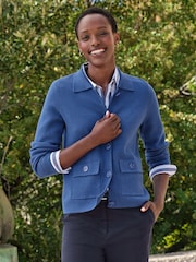 Pure Collection Blue Cotton Wool Blend Milano Button Through Jacket - Image 1 of 3