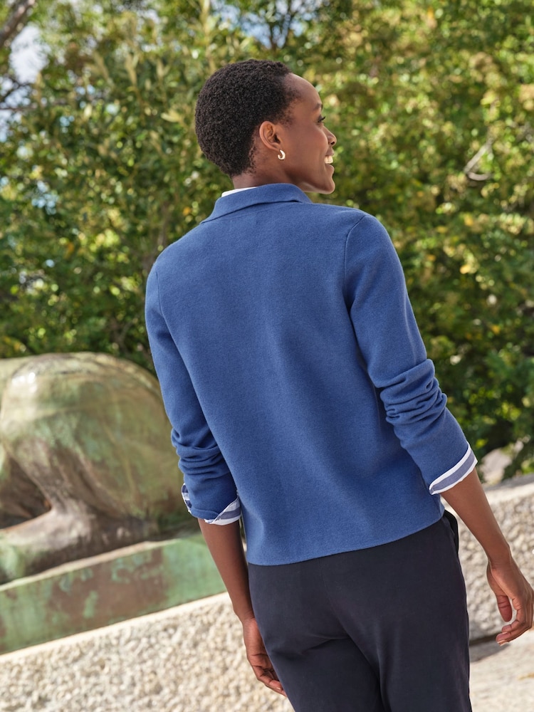 Pure Collection Blue Cotton Wool Blend Milano Button Through Jacket - Image 2 of 3