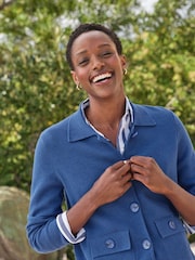 Pure Collection Blue Cotton Wool Blend Milano Button Through Jacket - Image 3 of 3