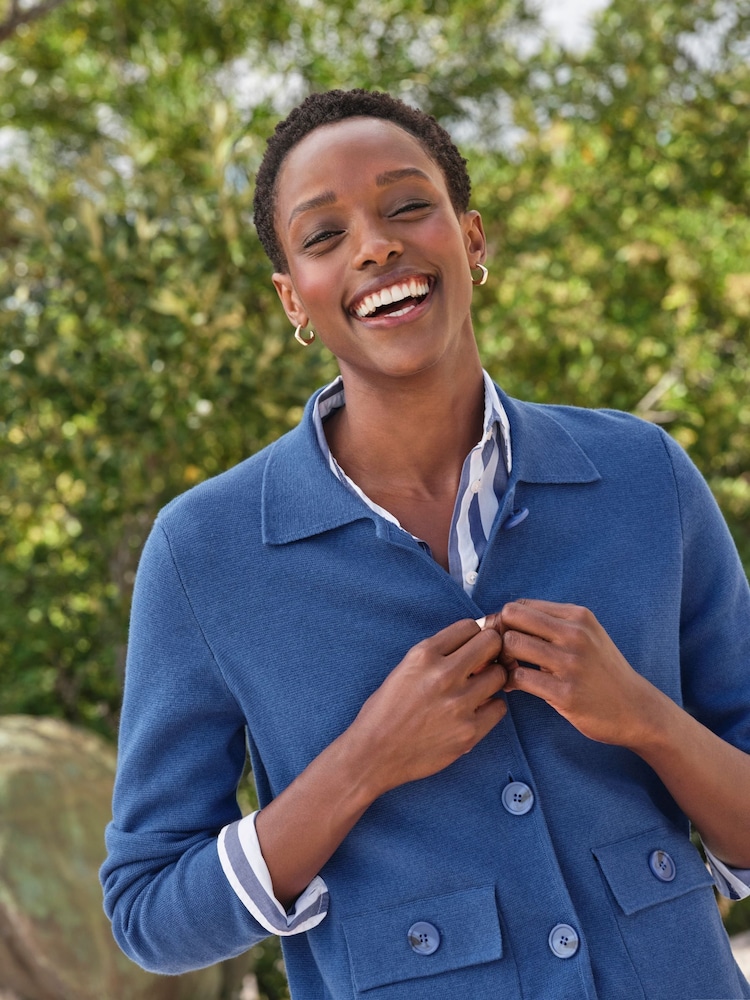 Pure Collection Blue Cotton Wool Blend Milano Button Through Jacket - Image 3 of 3