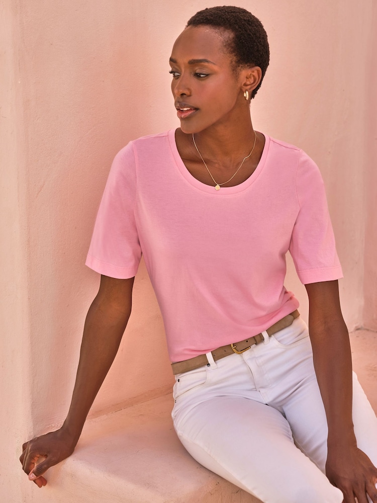 Pure Collection Pink Supersoft Pure 100% Cotton Crew Neck T-shirts - Image 1 of 3
