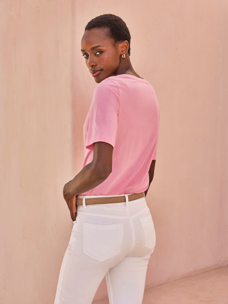 Pure Collection Pink Supersoft Pure 100% Cotton Crew Neck T-shirts - Image 2 of 3