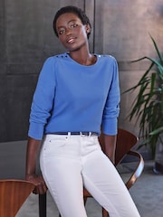 Long Sleeve Cotton Blend Button Shoulder Top - Image 1 of 3