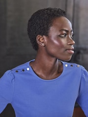 Long Sleeve Cotton Blend Button Shoulder Top - Image 3 of 3